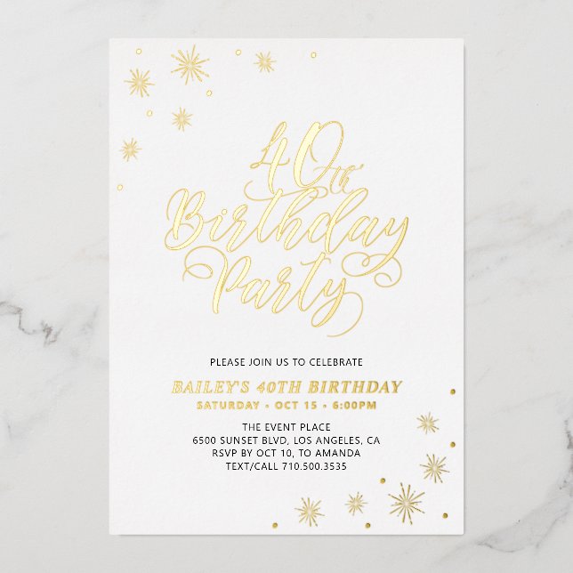 Modern 40th Birthday Party Real Foil Invitation Folieneinladung (Vorderseite)