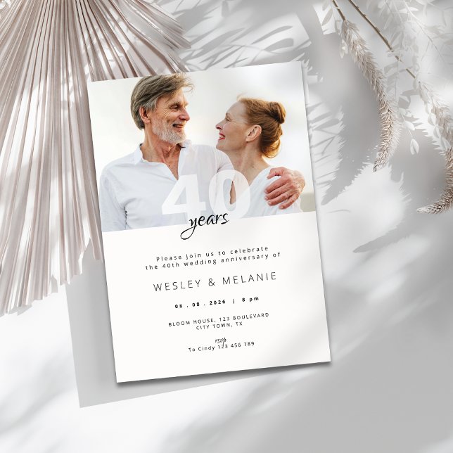 Modern 40th Wedding Anniversary with Photo Einladung (modern 40th wedding anniversary invitation with photo)