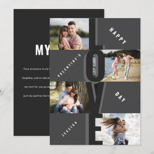 Modern 4 Foto Collage Couple Black Valentinstag Feiertagskarte