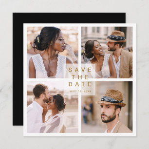 Modern 4 Foto Collage Gold Wedding Square Save The Date