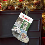 Modern 4 Foto Collage Niedlich Red Script Name Kleiner Weihnachtsstrumpf<br><div class="desc">Feiern Sie mit diesem niedlichen 4-Foto-Collage Weihnachts-Strumpf die Freuden Ihres Furry Familienmitglieds. Name und Bilder auf dieser Vorlage sind einfach zu personalisieren. (IMAGE PLACEMENT TIP: Eine einfache Möglichkeit, ein Foto genau so zu zentrieren, wie Sie es gewollt haben, ist es, es einzuschneiden, bevor Sie es auf die Zazzle-Website hochladen.) Dieser...</div>