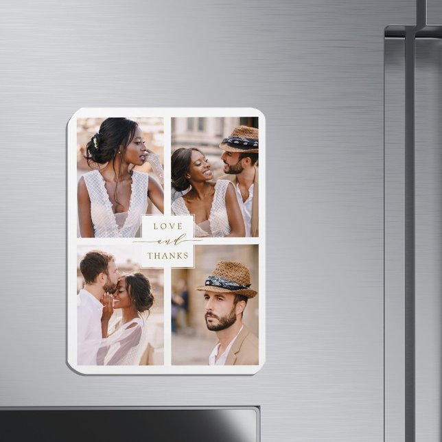 Modern 4 Foto Collage Wedding Gold Vielen Dank Magnet (Von Creator hochgeladen)