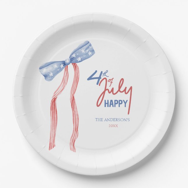 Modern 4. Juli Bow Party Patriotic Pappteller (Vorderseite)