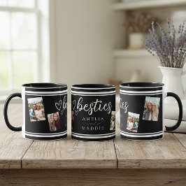Modern 4 Photo Besties Black and White Tasse