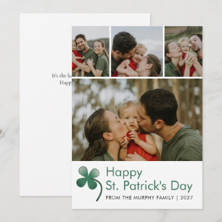 Modern 4 Photo Collage St Patricks Day Family Feiertagskarte