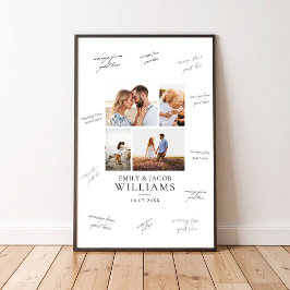 Modern 4 Photo Collage Wedding Guest Signature Poster