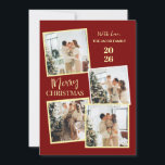 Modern 4 Photo Polaroid Grid Merry Christmas Feiertagskarte<br><div class="desc">Capture all your favorite holiday memories with this fun and modern 4-photo polaroid-style Christmas design. The vibrant red backdrop and trendy vertical typography create a joyful and casual greeting that perfectly showcases your family’s festive spirit</div>