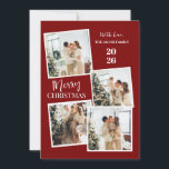 Modern 4 Photo Polaroid Grid Merry Christmas Feiertagskarte<br><div class="desc">Capture all your favorite holiday memories with this fun and modern 4-photo polaroid-style Christmas design. The vibrant red backdrop and trendy vertical typography create a joyful and casual greeting that perfectly showcases your family’s festive spirit</div>