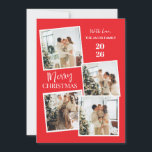 Modern 4 Photo Polaroid Grid Merry Christmas Feiertagskarte<br><div class="desc">Capture all your favorite holiday memories with this fun and modern 4-photo polaroid-style Christmas design. The vibrant red backdrop and trendy vertical typography create a joyful and casual greeting that perfectly showcases your family’s festive spirit</div>