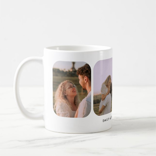 Modern 4-Photo Wedding Couple Names Kaffeetasse (Links)