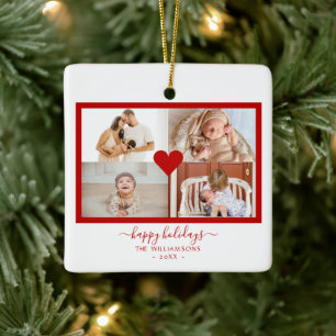 Modern 4 Photos Collage Christmas  Keramikornament