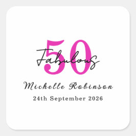 Modern 50 and Fabulous 50th Birthday Party Quadratischer Aufkleber