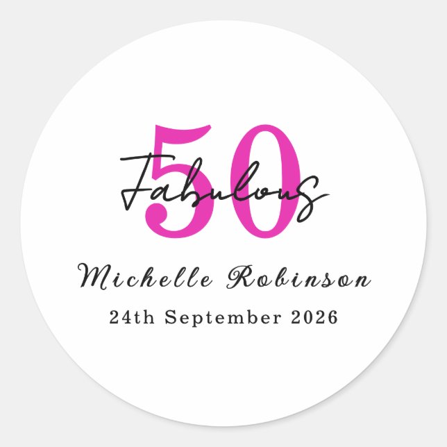 Modern 50 and Fabulous 50th Birthday Party Runder Aufkleber (Vorderseite)