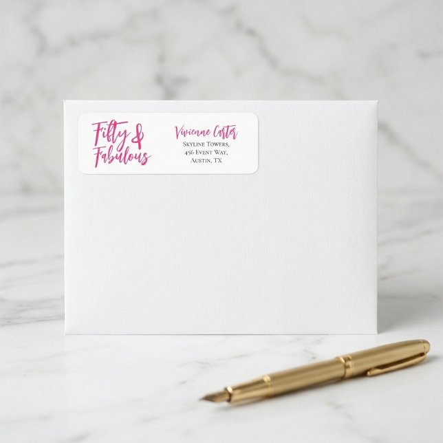 Modern 50 and Fabulous Pink 50th Birthday Party (Fifty and Fabulous Name 50th Birthday Paper Return Address Label)