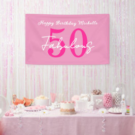 Modern 50 and Fabulous Pink 50th Birthday Party Banner