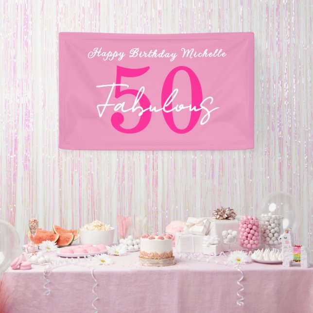 Modern 50 and Fabulous Pink 50th Birthday Party Banner (Party)