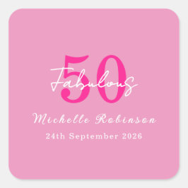 Modern 50 and Fabulous Pink 50th Birthday Party Quadratischer Aufkleber