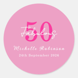 Modern 50 and Fabulous Pink 50th Birthday Party Runder Aufkleber