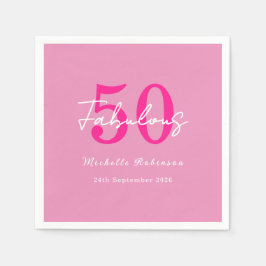 Modern 50 and Fabulous Pink 50th Birthday Party Serviette