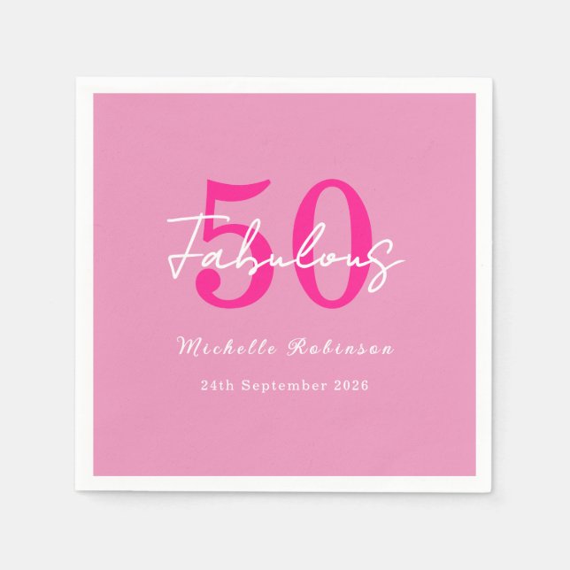 Modern 50 and Fabulous Pink 50th Birthday Party Serviette (Vorderseite)
