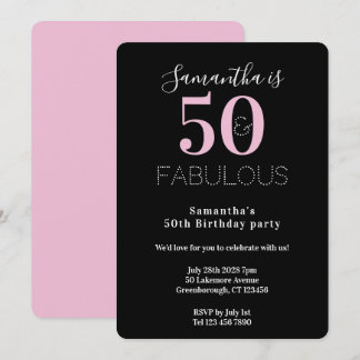 Modern 50 Fabulous 50th Birthday Black Pink Party Einladung