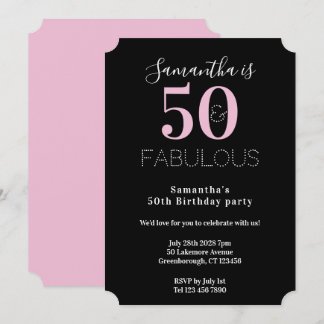 Modern 50 Fabulous 50th Birthday Black Pink Party Einladung