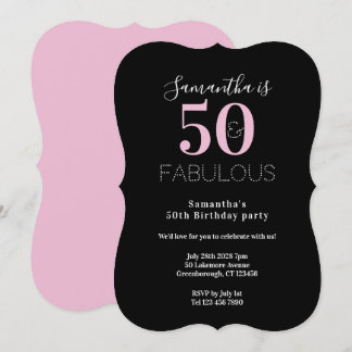 Modern 50 Fabulous 50th Birthday Black Pink Party Einladung
