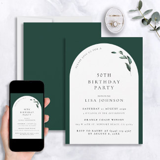 Modern 50. Geburtstag Emerald Green Arch Botanisch Einladung