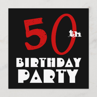 Modern 50. Geburtstag Rot Schwarz-weiß W1072 Einladung