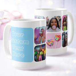Modern 6 Custom Photo Text Besties Retro Blue Kaffeetasse