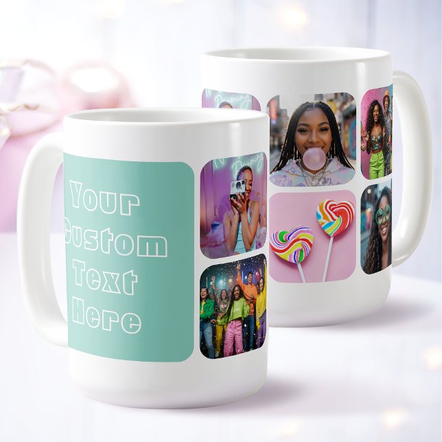 Modern 6 Custom Photo Text Besties Retro Green Kaffeetasse (Von Creator hochgeladen)