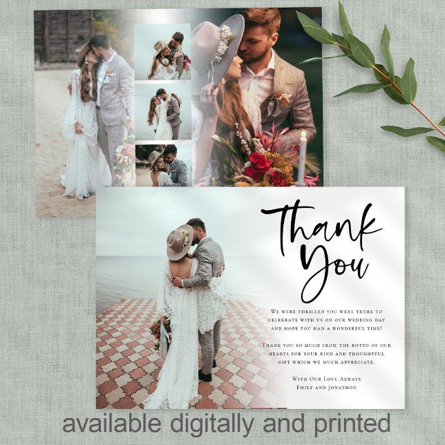 Modern 6 Foto Newlyweds Script Wedding Vielen Dank Karte (Von Creator hochgeladen)