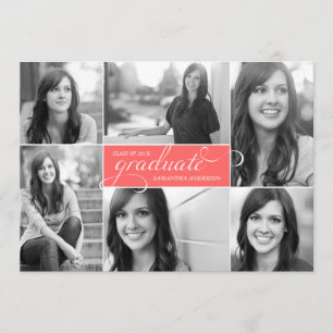 Modern 6 Foto Script Abschluss Invite - Neon Pink Einladung