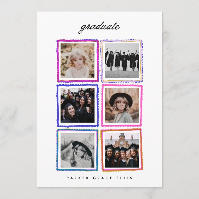Modern 6 Photo Collage Frames Graduate High School Ankündigung (Vorderseite)