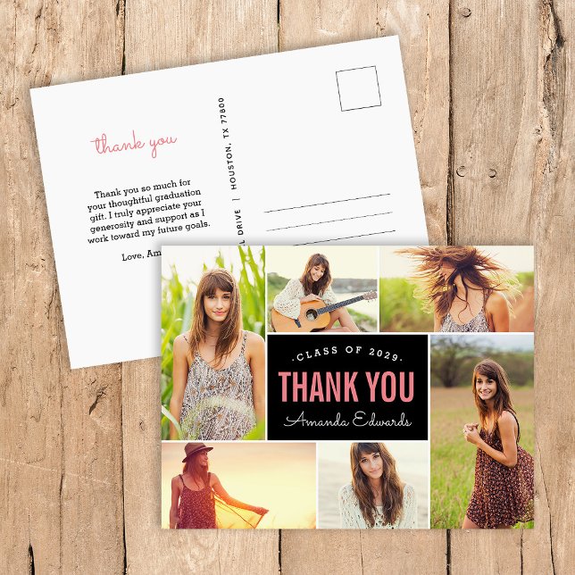 Modern 6 Photo Collage Graduation Thank You Postkarte (Von Creator hochgeladen)