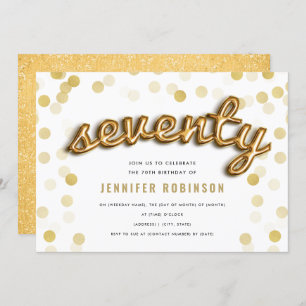 Modern 70. Geburtstag Gold Balloons Glitzer Einladung