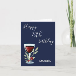 Modern 70. Happy Birthday Red Wine Navy Blue Card Einladung