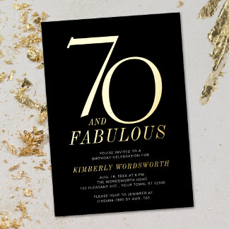 Modern 70 und Fabulous 70. Geburtstag Schwarz Gold Folieneinladung