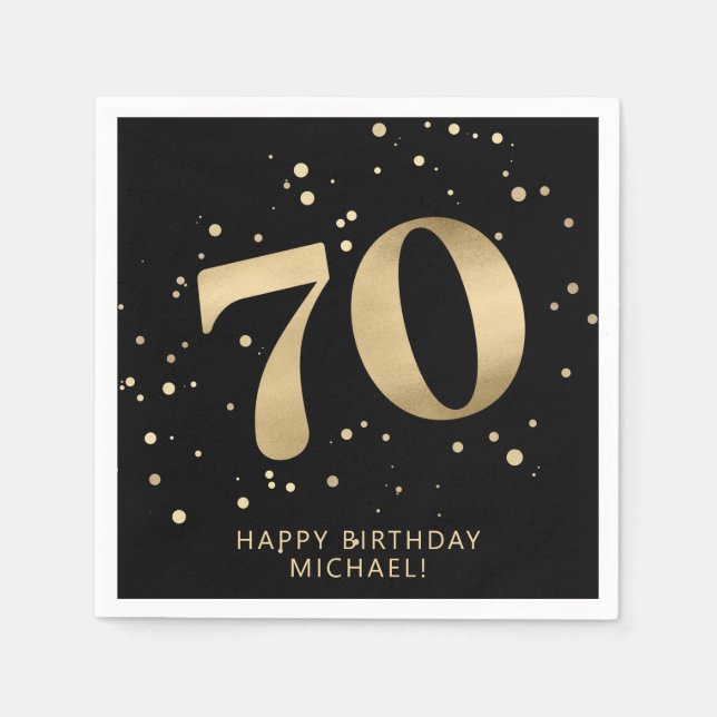 Modern 70th Seventy Birthday | Gold Black Glitter  Serviette (Vorderseite)