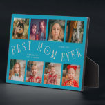 Modern 8 Photo Collage Best Mom Ever Aqua Peach Fotoplatte<br><div class="desc">Modern and minimal mother's day photo keepsake plaque featuring 8 photos with a curvy typography text that says "best mom ever." The color is aqua and peach.</div>