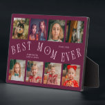 Modern 8 Photo Collage Best Mom Ever Cranberry Fotoplatte<br><div class="desc">Modern and minimal mother's day photo keepsake plaque featuring 8 photos with a curvy typography text that says "best mom ever." The color is cranberry.</div>