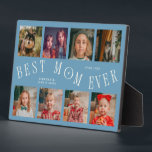 Modern 8 Photo Collage Best Mom Ever Denim Blue Fotoplatte<br><div class="desc">Modern and minimal mother's day photo keepsake plaque featuring 8 photos with a curvy typography text that says "best mom ever." The color is denim blue.</div>