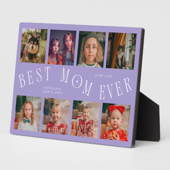 Modern 8 Photo Collage Best Mom Ever Lilac Fotoplatte (Seite)