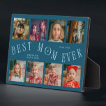 Modern 8 Photo Collage Best Mom Ever Teal Fotoplatte<br><div class="desc">Modern and minimal mother's day photo keepsake plaque featuring 8 photos with a curvy typography text that says "best mom ever." The color is teal.</div>
