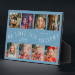 Modern 8 Photo Grid Love You Grandma Denim Blue Fotoplatte<br><div class="desc">Modern and minimal keepsake photo plaque to gift it to a grandmother featuring 8 photos with a curvy typography text that says "we love you grandma." The color is denim blue.</div>