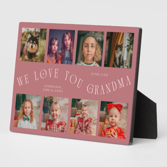 Modern 8 Photo Grid Love You Grandma Pink Fotoplatte (Seite)