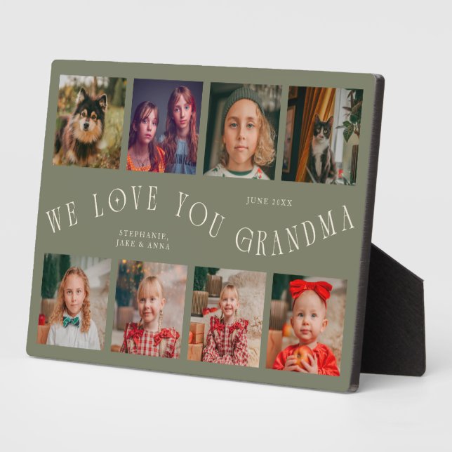 Modern 8 Photo Grid Love You Grandma Sage Green Fotoplatte (Seite)