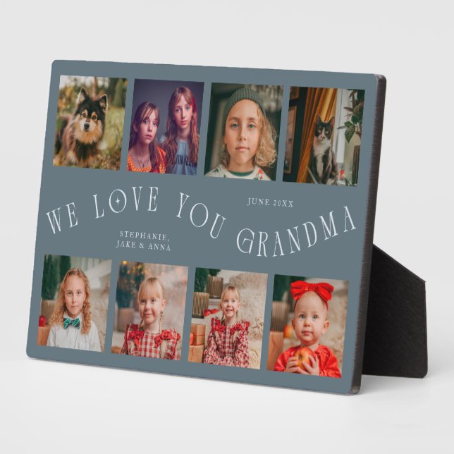 Modern 8 Photo Grid Love You Grandma Slate Blue Fotoplatte (Seite)