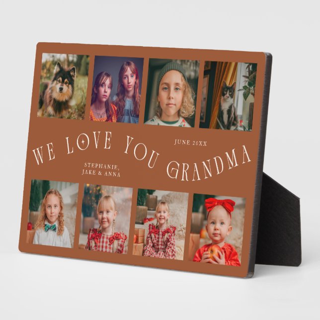 Modern 8 Photo Grid Love You Grandma Terracotta Fotoplatte (Seite)
