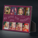 Modern 8 Photo Grid Love You Grandpa Cranberry Fotoplatte<br><div class="desc">Modern and minimal keepsake photo plaque to gift it to a grandfather featuring 8 photos with a curvy typography text that says "we love you grandpa." The color is cranberry.</div>